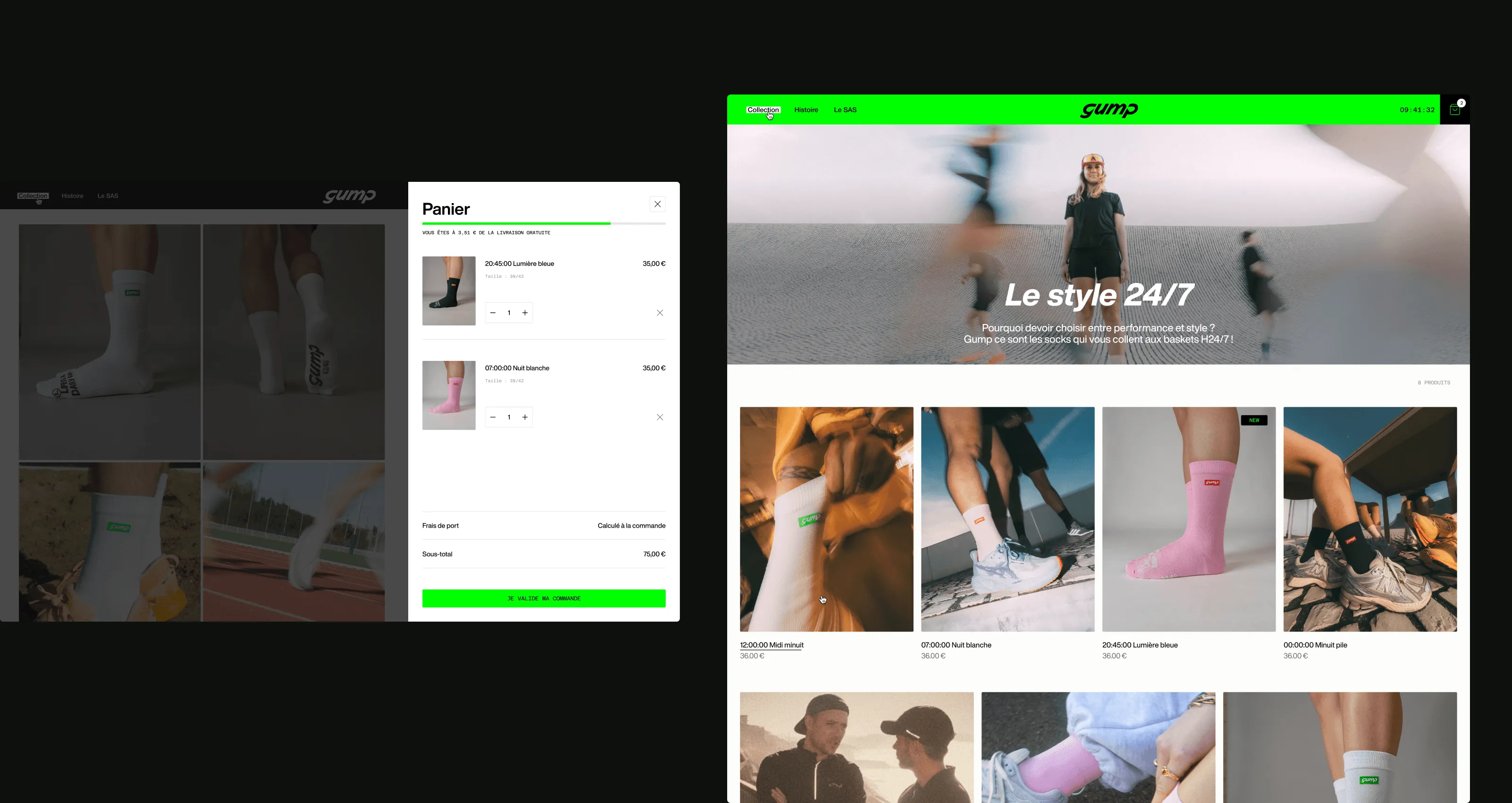 Interface boutique en ligne Gump, design lifestyle et running
