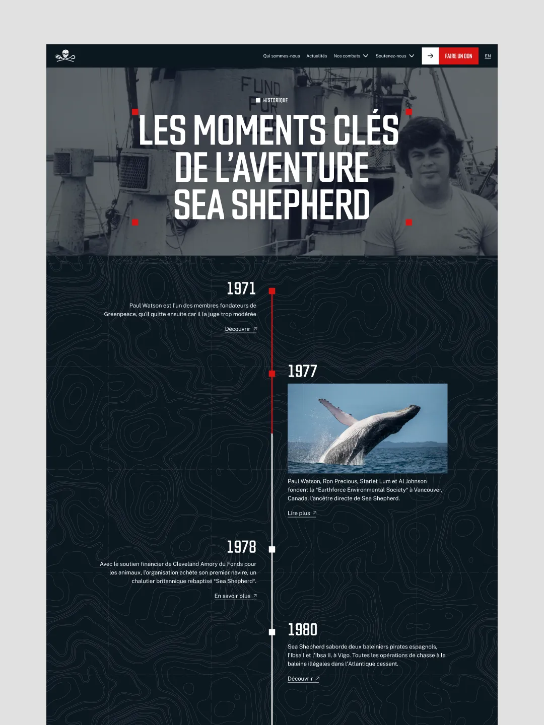 Interface du site Sea Shepherd repensÃ©e en plateforme digitale militante.