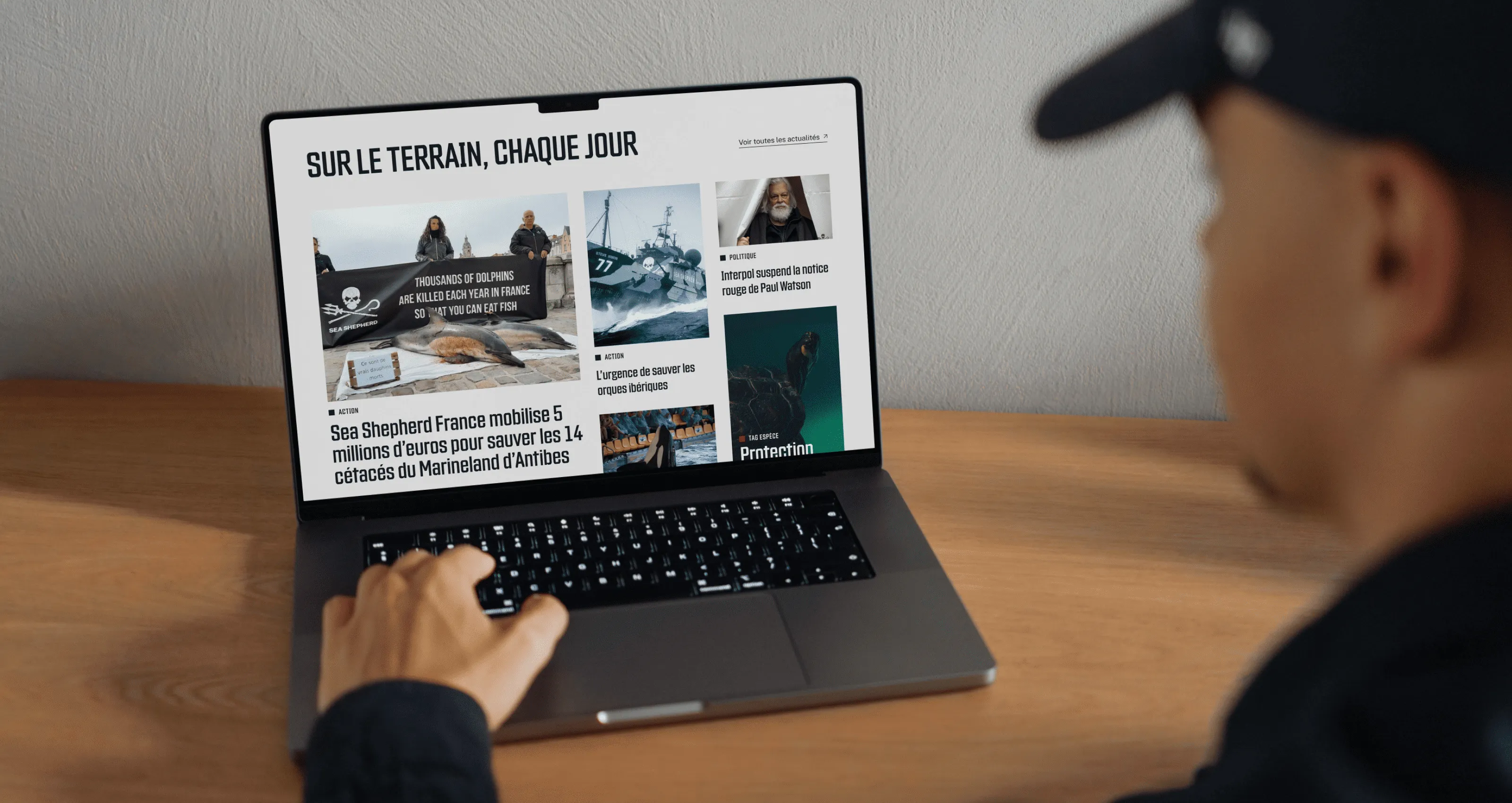 Interface du site Sea Shepherd dÃ©veloppÃ© en CMS Kirby.